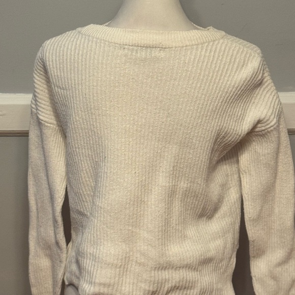 Madewell Cream Crew Neck Ribbed Cropped Long Sleeve Knit Cozy Pockets Sweater - Picture 6 of 8